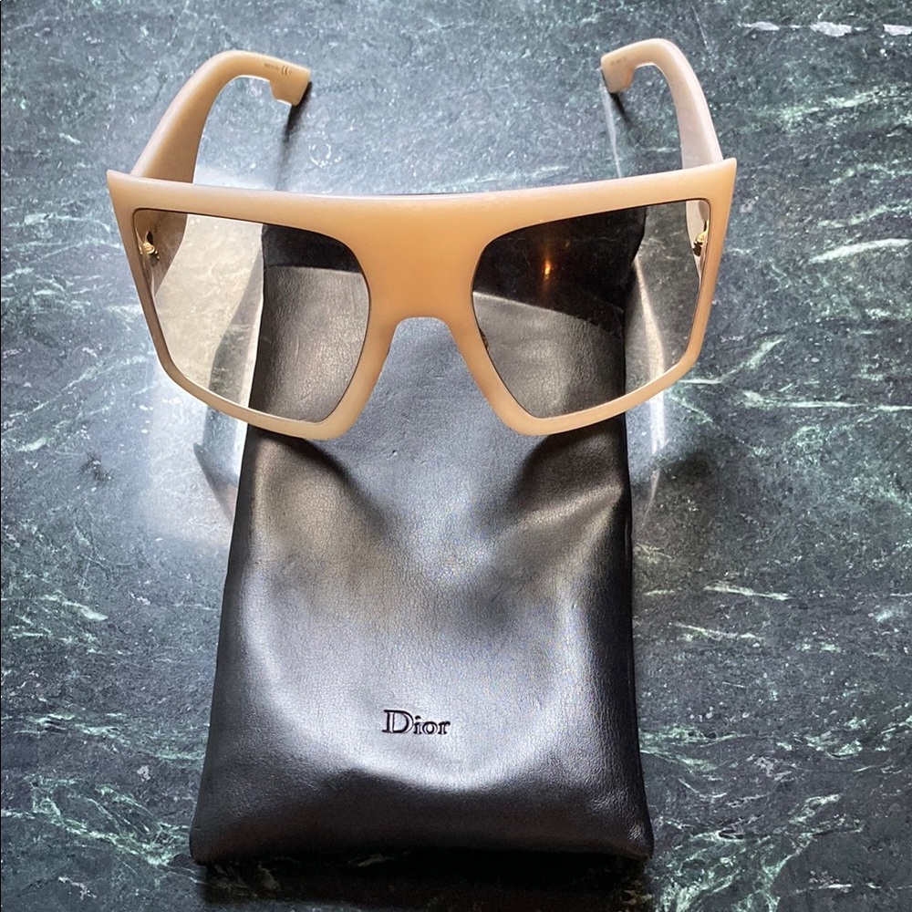 Dior Beige Oversized Shield Sunglasses with Brown Lenses